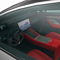Silver Electric Sedan With Red Seats And Modern Sleek Autonomous Design