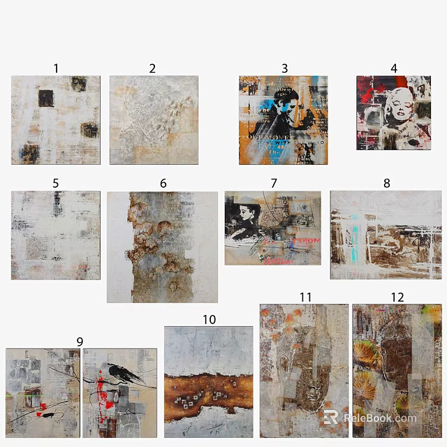 Abstract Paintings With Diverse Styles Textured Surfaces And Colorful Patterns 3d model