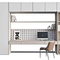 Modern Bookcase Interior Design With Desk Computer Chair And Storage Books 3d model