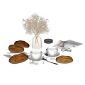 Fresh Danish Pastries with Coffee Cups Sugar Cubes Spoon Newspaper Glasses and Flower Vase