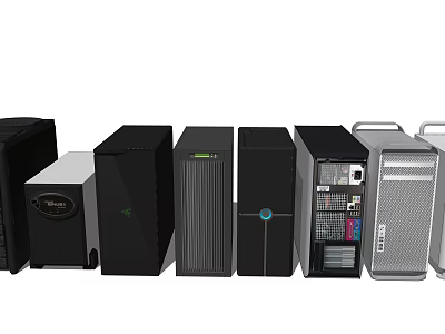 Various Modern Desktop Computer Tower Cases With Different Designs And Styles 3d model