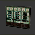 Traditional Wooden Cabinet With Multiple Drawers Gold Accents And Floral Decorative Panels