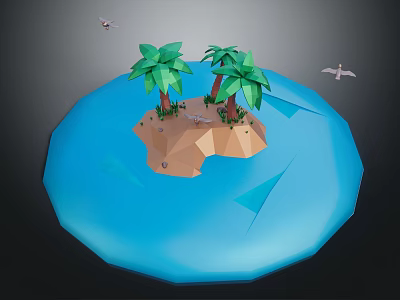 Tropical Island Terrain With Lush Palm Trees And Blue Surrounding Water 3d model