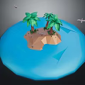 Tropical Island Terrain With Lush Palm Trees And Blue Surrounding Water