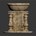 Vintage Marble Basin With Ornate Pedestal Stand And Decorative Columns