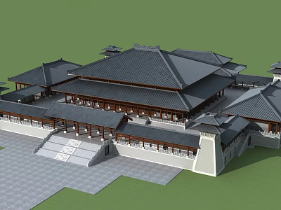 Traditional Ancient Chinese Architecture Featuring Tiled Roofs Stone Steps And Courtyard 3d model