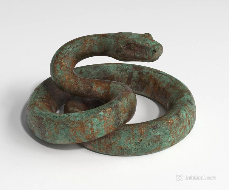 Coiled Snake Bronze Landscape Sculpture With Green Patina Finish Twisted Winding Design 3d model 