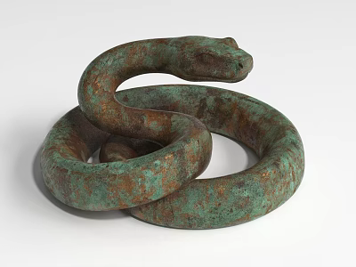 Coiled Snake Bronze Landscape Sculpture With Green Patina Finish Twisted Winding Design 3d model