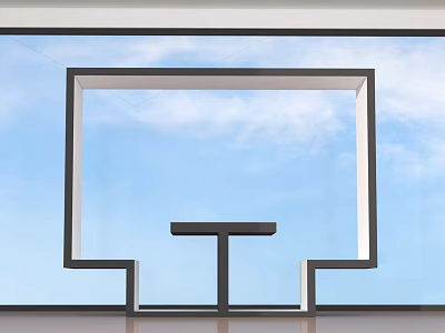 Scenic Indoor Photo Check In Spot with Black Frame Window Blue Sky and White Clouds 3d model