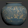 Blue and White Ceramic Vase With Spiral Patterns And Decorative Artistic Design