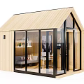 Modern Wooden House With Sloped Roof Large Glass Windows And Cozy Interior