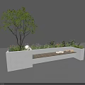 Elegant Plant Combination in White Planter Box with Wooden Bench White Cushions and Light Strip