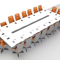 Modern Office Conference Table With Gray And Orange Chairs In Meeting Room