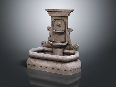 Classical Garden Ornament Stone Fountain With Curved Decor Square Base And Circular Ornament 3d model
