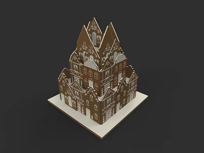 Multi Tiered Gingerbread House With Pointed Roofs And Decorative White Base 3d model