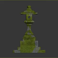 Two Green Moss Covered Stone Lanterns With Ornate Pedestal Base Design