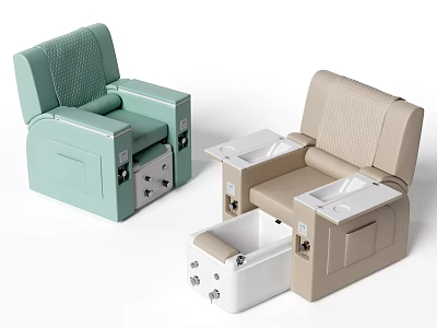 Light Green and Beige Massage Chairs with Ergonomic Design Featuring Footrests and Control Panels 3d model