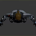 Futuristic Female Warrior Character in Armored Combat Suit Standing Against Gray Background