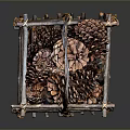 Handwoven Twig Basket With Square Shape Holding Edible Pinecones As Natural Food