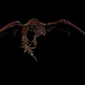 Red Scaled Flying Dragon With Large Wings And Spiked Tail In Flight
