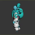 Cartoon Woman With Blue Twin Buns Blue Outfit Standing By White Rabbit With Blue Bow