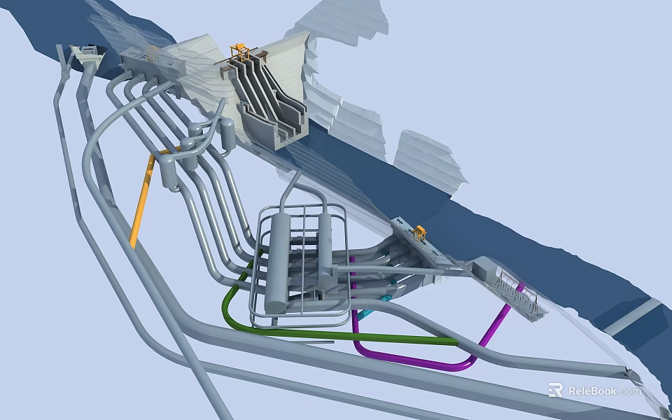 Industrial Mechanical Structure With Pipes Cables Metal Brackets And Support Components 3d model 