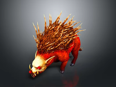 Red Spiked Mane Boar Decorative Ornament With 3D Design And Shiny Surface 3d model