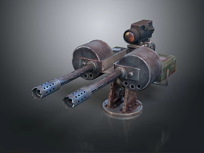 Vintage Double Barrel Weapon With Scope Metal Base And Heat Dissipation Holes 3d model