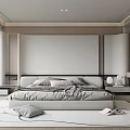 Minimalist Bedroom Interior Design With Platform Bed Headboard Wall Window Blinds And Round Rug