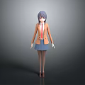 Anime Style Female Character with Blue Short Hair in Orange Coat White Shirt