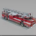 Red Fire Rescue Truck With Extended Ladder And Emergency Equipment
