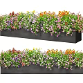 Long Black Garden Planters Filled With Colorful Mixed Flowers For Outdoor Decor
