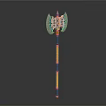 Ornate Decorative Axe With Gold Black Red Wrapped Handle And Spiked Top