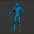Blue Mechanical Humanoid Robot 3D Model in Standing Pose With Smooth Surface