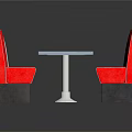Red Public Booth Seats With Black Counter Table White Cushion And Metal Base Design