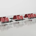 Red Public Chairs With Metal Frames Arranged In Spacious Space 3d model