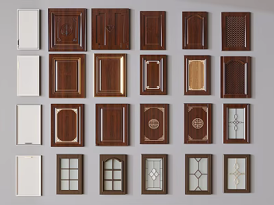 Various Cabinet Door Designs With Different Patterns Glass Panels And Colors 3d model