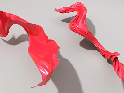 Shiny Flowing Red Ceiling Drapery with Billowing Fabric and Soft Curves 3d model