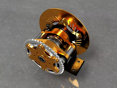 Mechanical Hardware Tool With Golden Gears And Precision Metal Components Structure 3d model