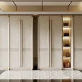 Elegant Modern Wardrobe Design With Light Colored Doors Gold Accents And Open Shelves