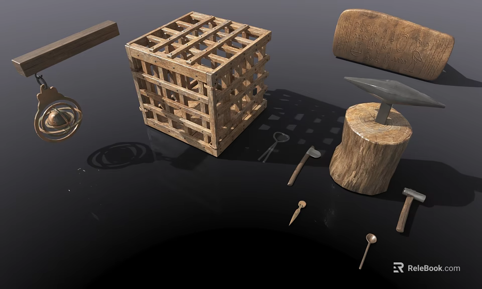 Durable Metal And Wooden Fireplace Tools Set With Poker Shovel And Storage Rack For Home 3d model 