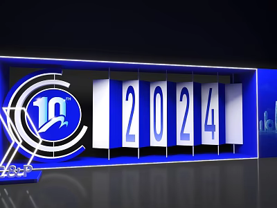 Art Installation with Blue Background Circular Logo Number 10 Flip Panels 2024 Modern Blue Lighting 3d model