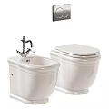 Modern White Toilet With Bidet Faucet And Wall Mounted Control Panel