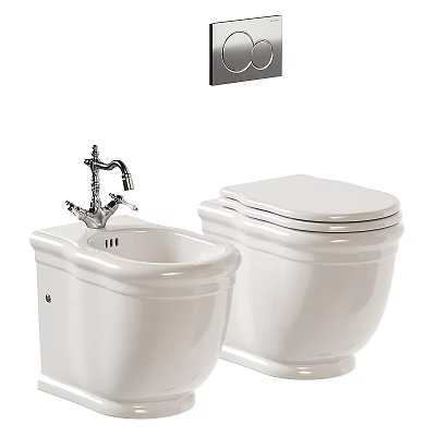Modern White Toilet With Bidet Faucet And Wall Mounted Control Panel 3d model