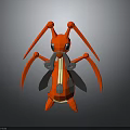 Red Fantasy Creature Character 3D Model With Insect Like Body Red Color And Yellow Stripes