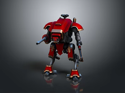 Detailed Red Mech Robot With Armored Body And Golden Accents 3d model