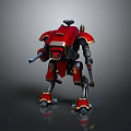 Detailed Red Mech Robot With Armored Body And Golden Accents