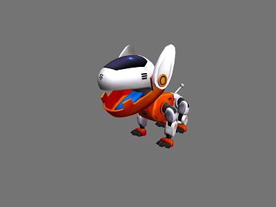 Cartoon Style Robot Dog With White Orange Blue Body And Mechanical Legs Design 3d model