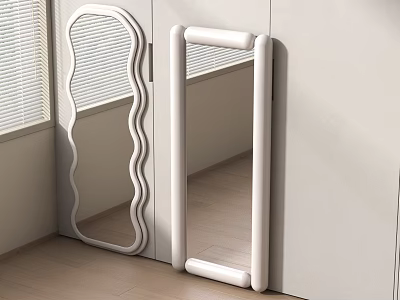 Minimalist Indoor Mirrors with White Frame Wavy and Rectangular Leaning Against Wall 3d model
