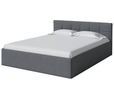Modern Gray Double Bed With Upholstered Square Headboard And White Mattress 3d model